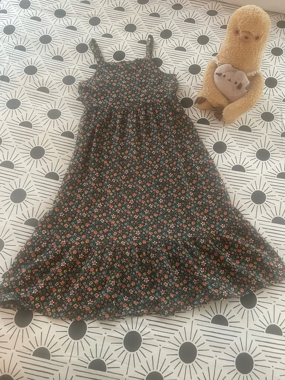 Beautiful Old Navy Black Floral Tiered Maxi Dress (Girl’s Sz L 10-12yrs)